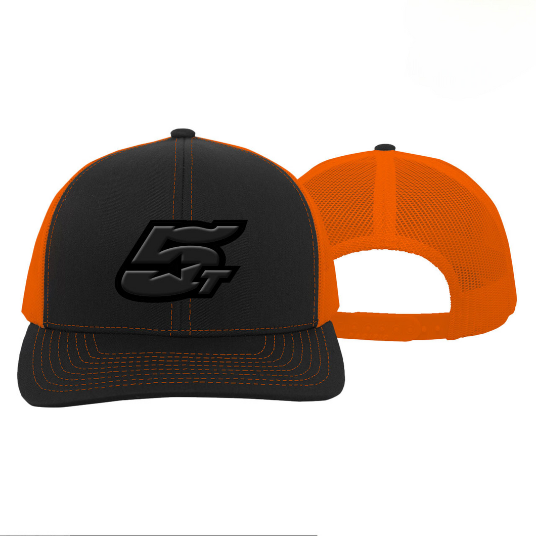 Hat - Black Out 5T SnapBack (Black/Neon Orange)