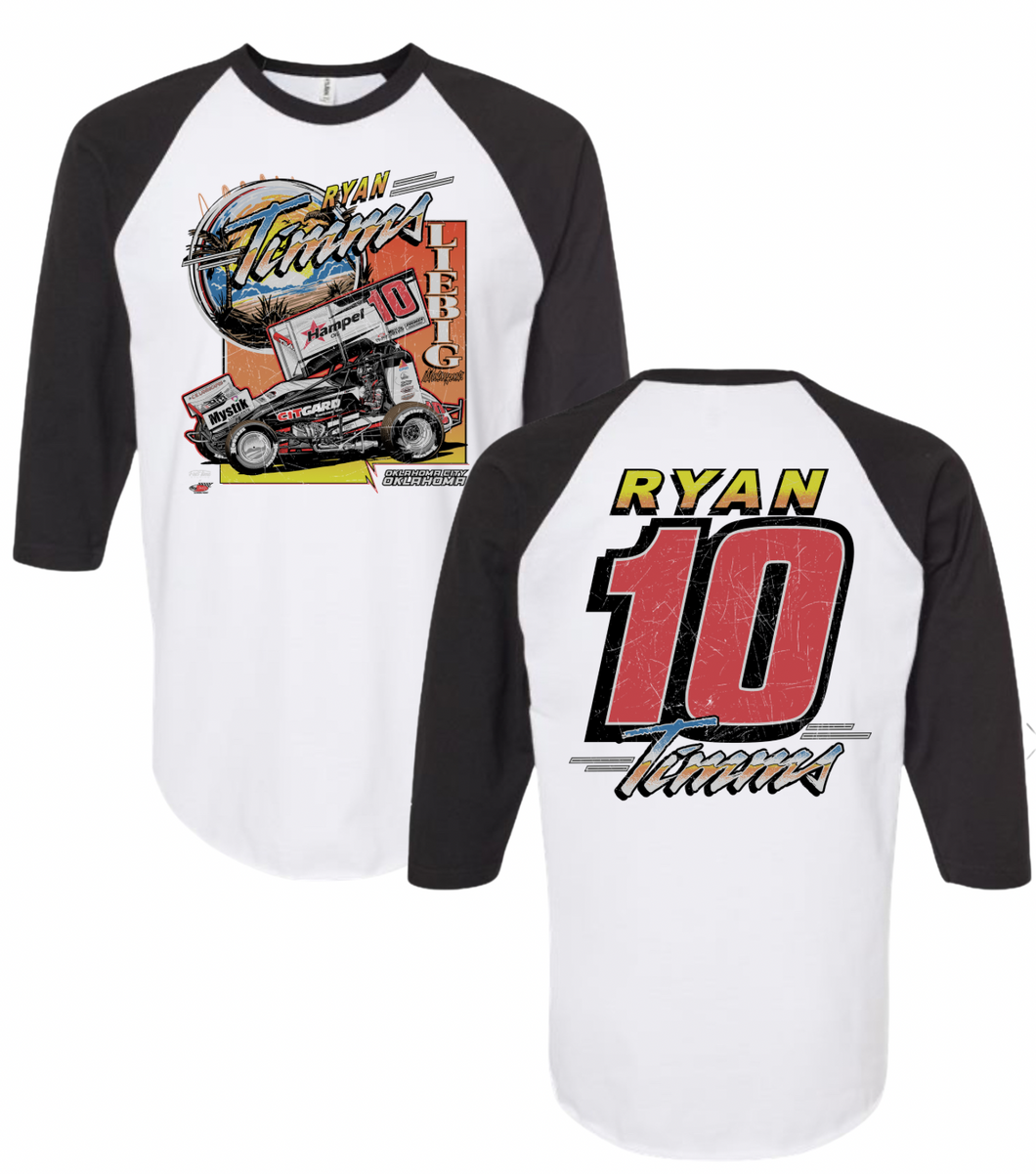 Summer Retro Sunset 3/4 Sleeve -White/Black